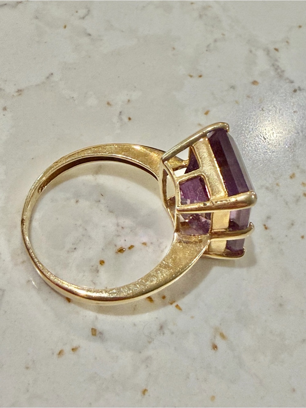 Vintage 14K Gold Plated Emerald Cut Purple Statement Ring – Size 9 - Picture 8 of 12